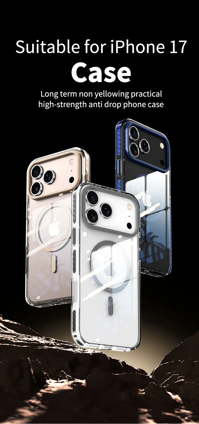 Funda de tel&eacute;fono HD con borde a rayas de PE de lujo para iPhone 17 Air 16 15 14 Plus 13 12 Pro Max para cubierta de carga inal&aacute;mbrica magn&eacute;tica Magsafe