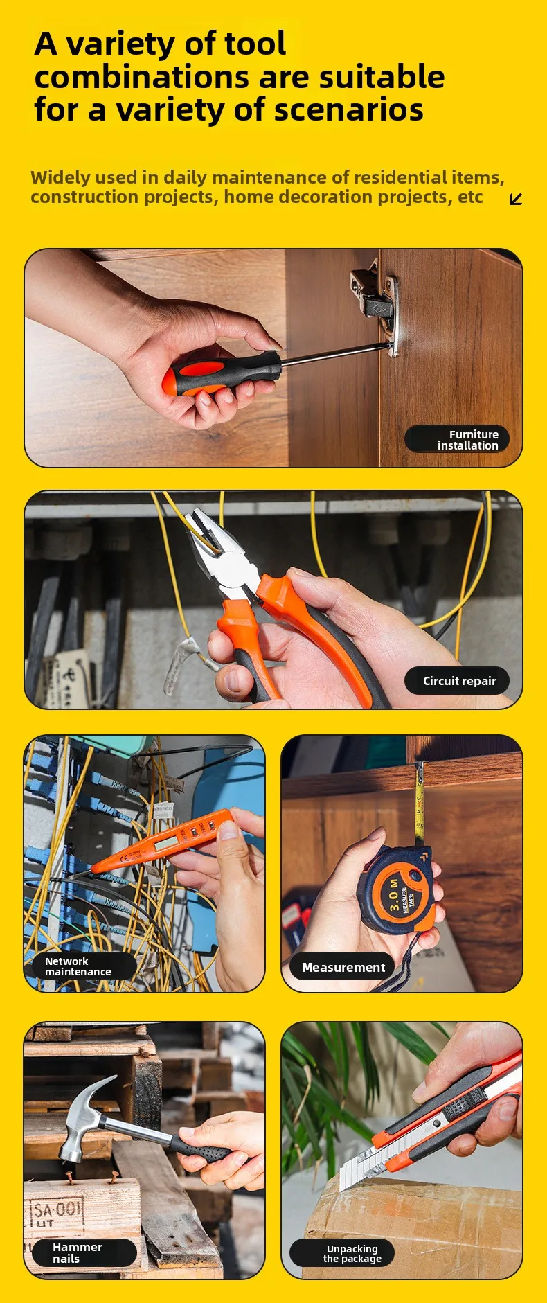 Juego de Herramientas para Reparaciones del Hogar y Autom&oacute;viles - Kit de Llaves Combinadas Multifuncionales de Grado Industrial
