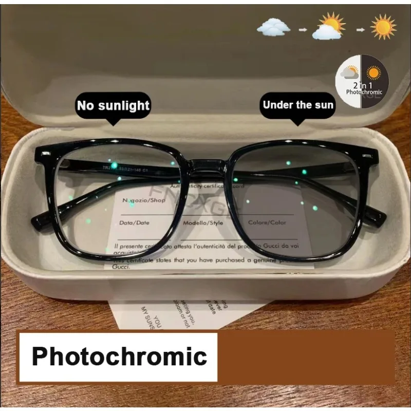 Gafas fotocrom&aacute;ticas 2 en 1 para hombre, gafas de sol con montura transparente cuadrada anti ultravioleta, gafas elegantes cl&aacute;sicas y sencillas a la moda