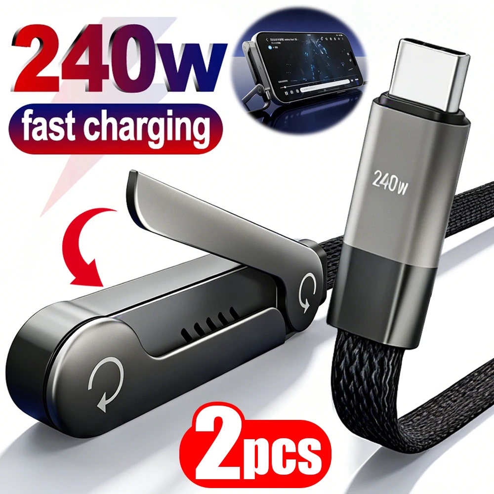 Cable de Carga R&aacute;pida de 240W con Soporte Plegable para Tel&eacute;fono, USB A Tipo C, Cables Cargadores para iPhone 17 16 15 Samsung S26 Xiaomi