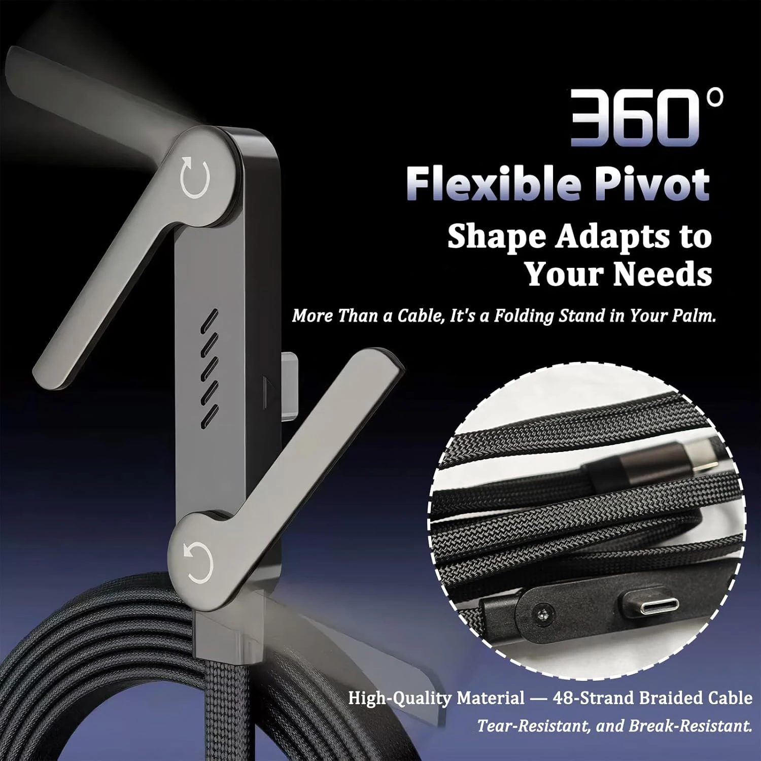 Cable de Carga R&aacute;pida de 240W con Soporte Plegable para Tel&eacute;fono, USB A Tipo C, Cables Cargadores para iPhone 17 16 15 Samsung S26 Xiaomi