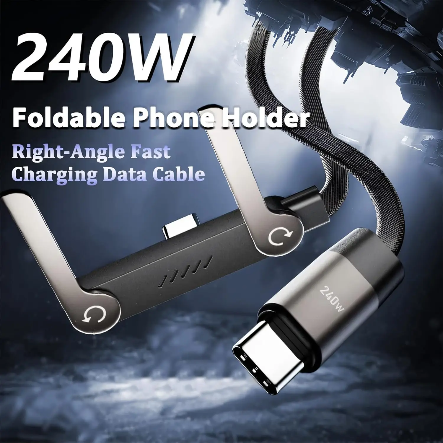 Cable de Carga R&aacute;pida de 240W con Soporte Plegable para Tel&eacute;fono, USB A Tipo C, Cables Cargadores para iPhone 17 16 15 Samsung S26 Xiaomi