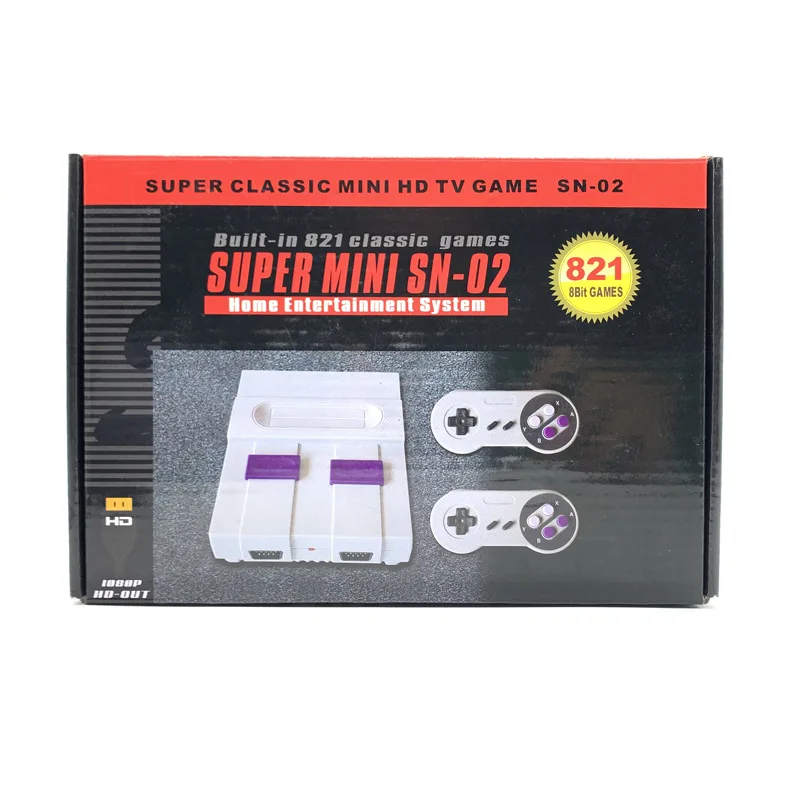 Consola de videojuegos retro para Snes de 8 bits con 821 juegos integrados para Snes, dos mandos y salida AV.