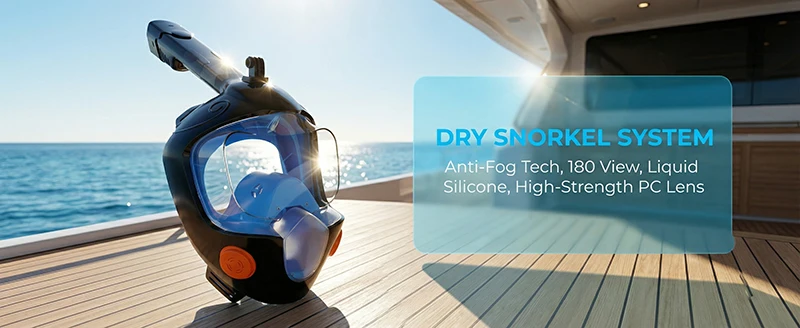 M&aacute;scara de Snorkel de Cara Completa 180 &deg; Snorkel Panor&aacute;mico con Parte Superior Seca, Antivaho, Antiderrames, Equipo de Buceo y Nataci&oacute;n Seguro para Adultos