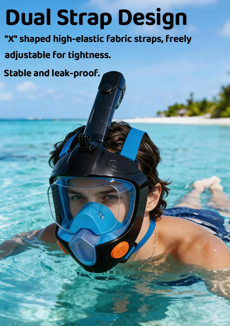M&aacute;scara de Snorkel de Cara Completa 180 &deg; Snorkel Panor&aacute;mico con Parte Superior Seca, Antivaho, Antiderrames, Equipo de Buceo y Nataci&oacute;n Seguro para Adultos
