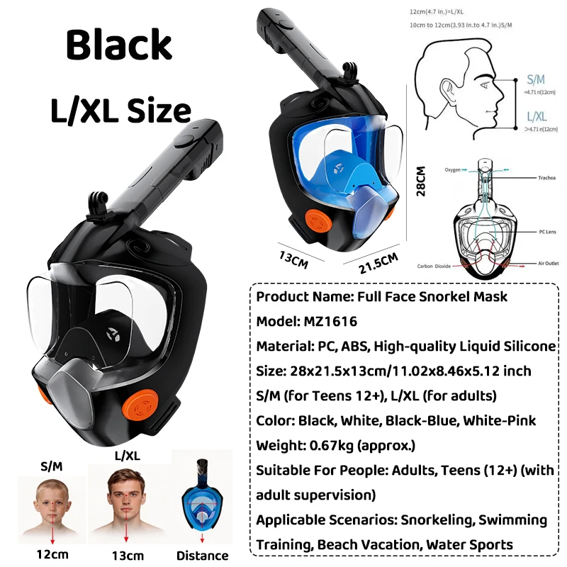 M&aacute;scara de Snorkel de Cara Completa 180 &deg; Snorkel Panor&aacute;mico con Parte Superior Seca, Antivaho, Antiderrames, Equipo de Buceo y Nataci&oacute;n Seguro para Adultos