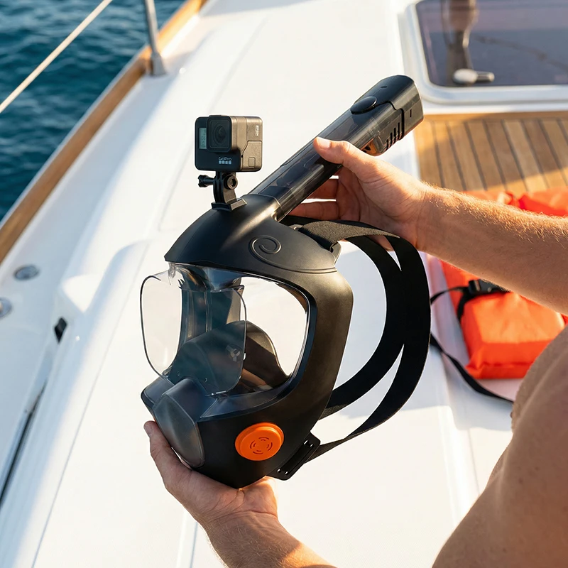 M&aacute;scara de Snorkel de Cara Completa 180 &deg; Snorkel Panor&aacute;mico con Parte Superior Seca, Antivaho, Antiderrames, Equipo de Buceo y Nataci&oacute;n Seguro para Adultos