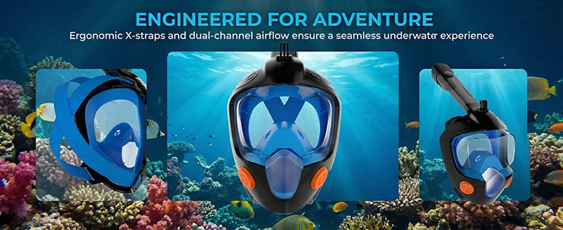 M&aacute;scara de Snorkel de Cara Completa 180 &deg; Snorkel Panor&aacute;mico con Parte Superior Seca, Antivaho, Antiderrames, Equipo de Buceo y Nataci&oacute;n Seguro para Adultos