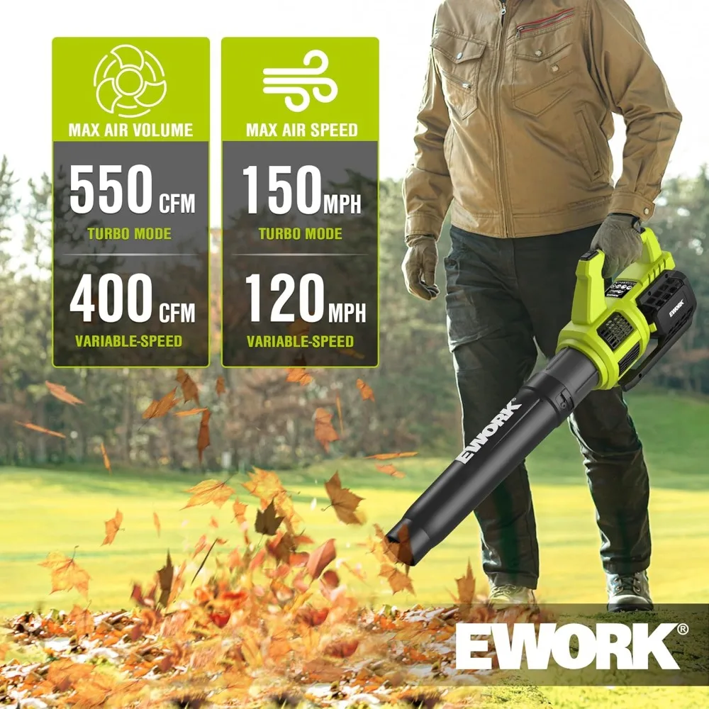 Soplador de Hojas Inalámbrico de 550 CFM con Modo Turbo, 2 Baterías y Cargador Rápido, Soplador Eléctrico Ligero para Hojas de Jardín y Patio Soplador de Hojas Inalámbrico de 550 CFM con Modo Turbo, 2 Baterías y Cargador Rápido, Soplador Eléctrico Ligero para Hojas de Jardín y Patio