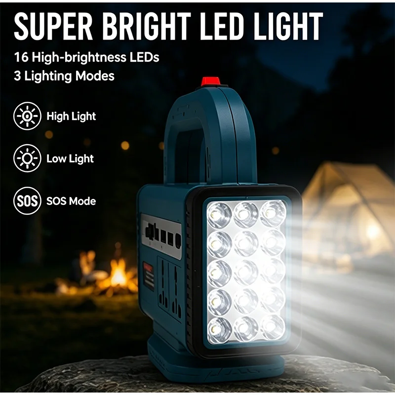Estaci&oacute;n de energ&iacute;a port&aacute;til con bater&iacute;a de litio, inversor multifunci&oacute;n, generador de mano, luz de emergencia, energ&iacute;a de respaldo para Makita