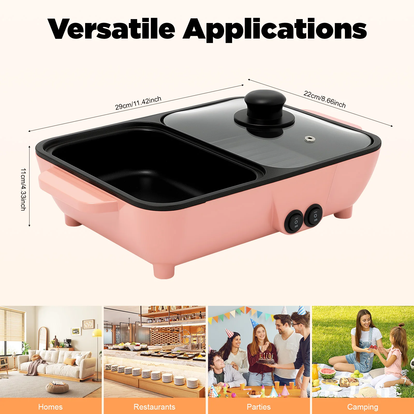 Olla caliente eléctrica 2 en 1 con plancha, sartén antiadherente de mesa, cocina para parrilla de verduras, olla Shabu para barbacoa, olla para cocinar fideos para el hogar Olla caliente eléctrica 2 en 1 con plancha, sartén antiadherente de mesa, cocina para parrilla de verduras, olla Shabu para barbacoa, olla para cocinar fideos para el hogar