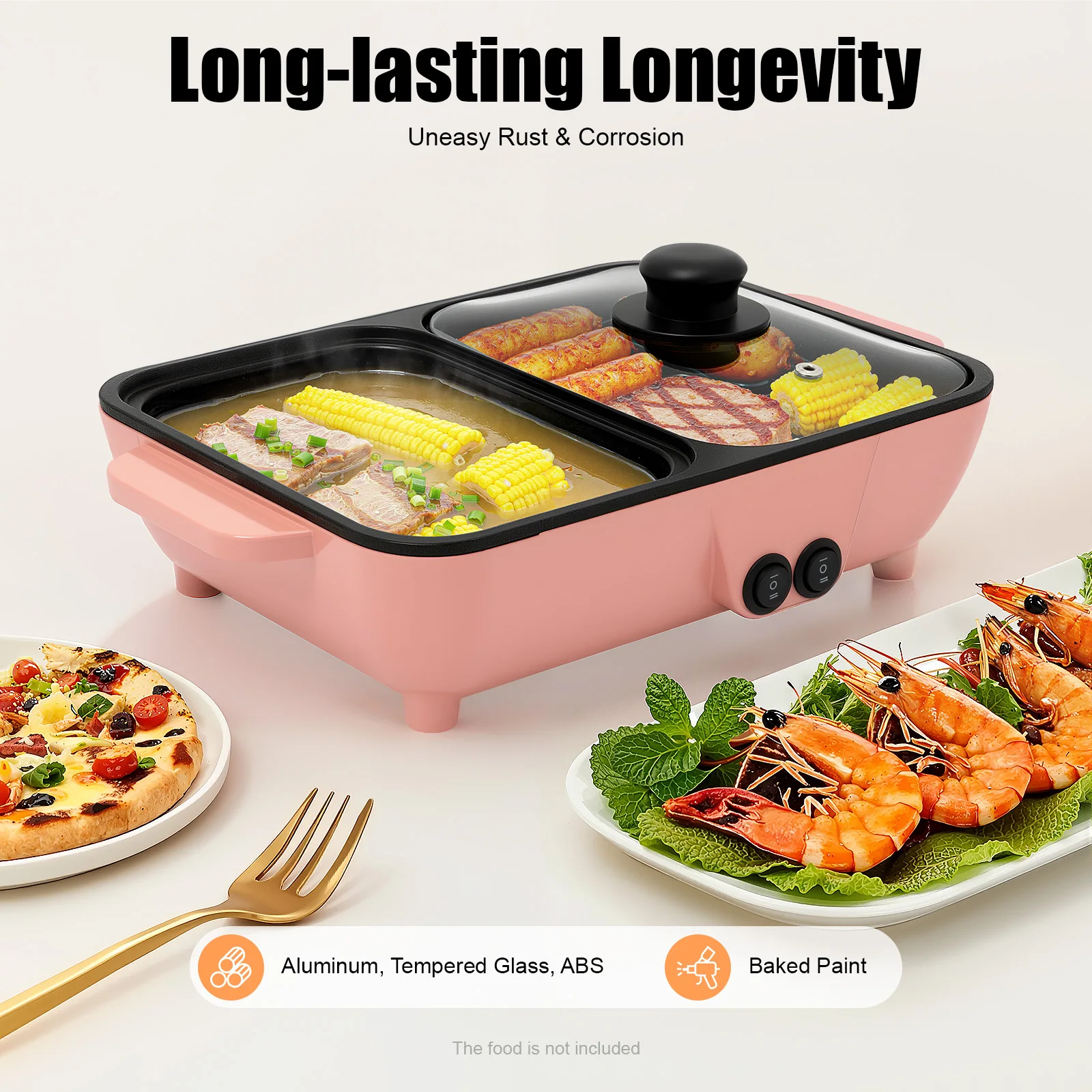 Olla caliente eléctrica 2 en 1 con plancha, sartén antiadherente de mesa, cocina para parrilla de verduras, olla Shabu para barbacoa, olla para cocinar fideos para el hogar Olla caliente eléctrica 2 en 1 con plancha, sartén antiadherente de mesa, cocina para parrilla de verduras, olla Shabu para barbacoa, olla para cocinar fideos para el hogar