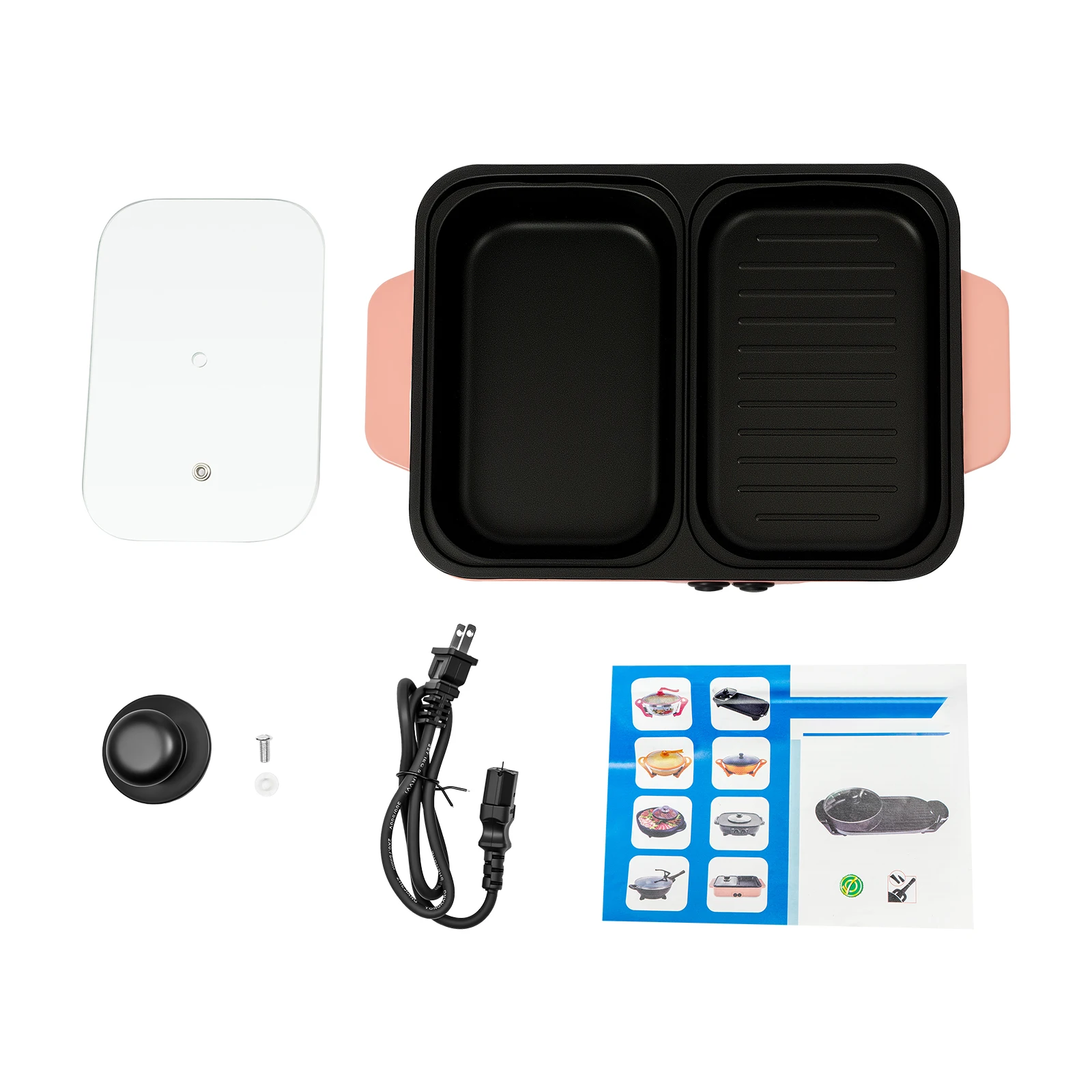 Olla caliente el&eacute;ctrica 2 en 1 con plancha, sart&eacute;n antiadherente de mesa, cocina para parrilla de verduras, olla Shabu para barbacoa, olla para cocinar fideos para el hogar