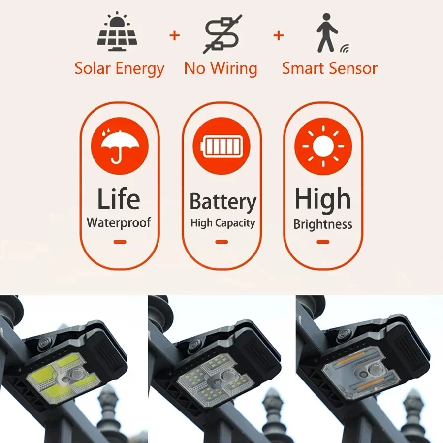 1-4 Luces Solares con Sensor de Movimiento, L&aacute;mpara de Trabajo Impermeable para Exteriores, 3 Modos de Iluminaci&oacute;n, L&aacute;mpara LED para Camping, Valla, Pared, Garaje