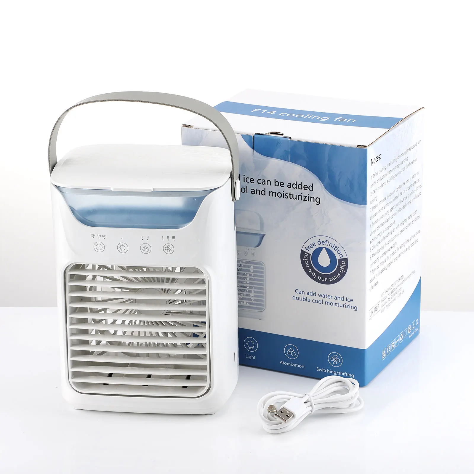 Ventilador de aire acondicionado de escritorio, ventilador de aire port&aacute;til con luz nocturna LED, humidificador, mini ventilador de refrigeraci&oacute;n con agua y hielo para el hogar y la oficina