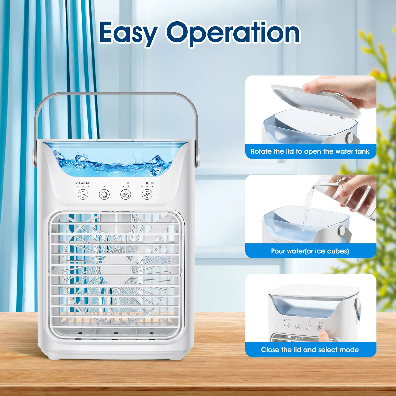 Ventilador de aire acondicionado de escritorio, ventilador de aire port&aacute;til con luz nocturna LED, humidificador, mini ventilador de refrigeraci&oacute;n con agua y hielo para el hogar y la oficina