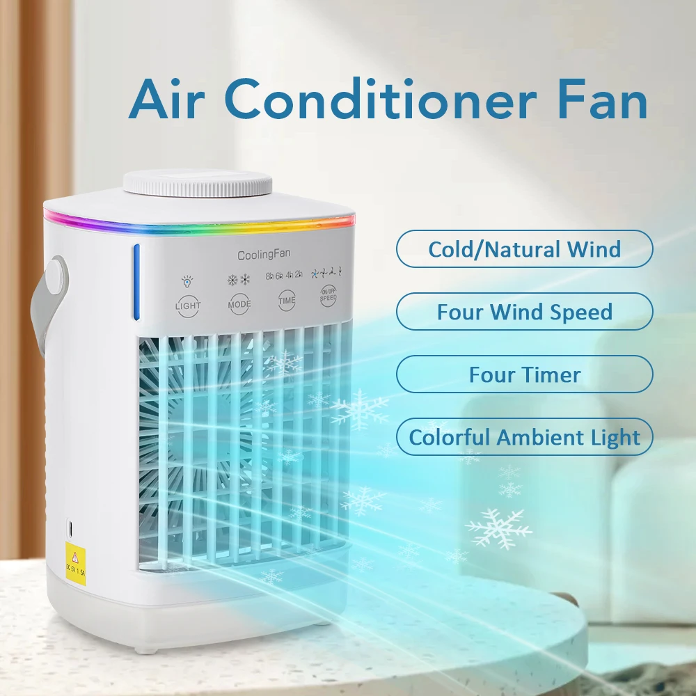 Ventilador de aire acondicionado de escritorio, ventilador de aire port&aacute;til con luz nocturna LED, humidificador, mini ventilador de refrigeraci&oacute;n con agua y hielo para el hogar y la oficina