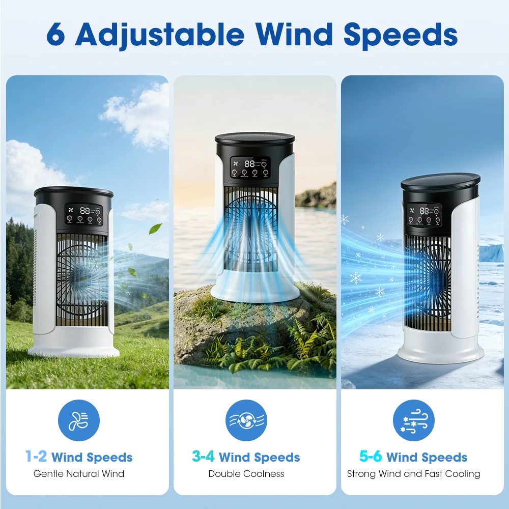 Ventilador de aire acondicionado de escritorio, ventilador de aire port&aacute;til con luz nocturna LED, humidificador, mini ventilador de refrigeraci&oacute;n con agua y hielo para el hogar y la oficina