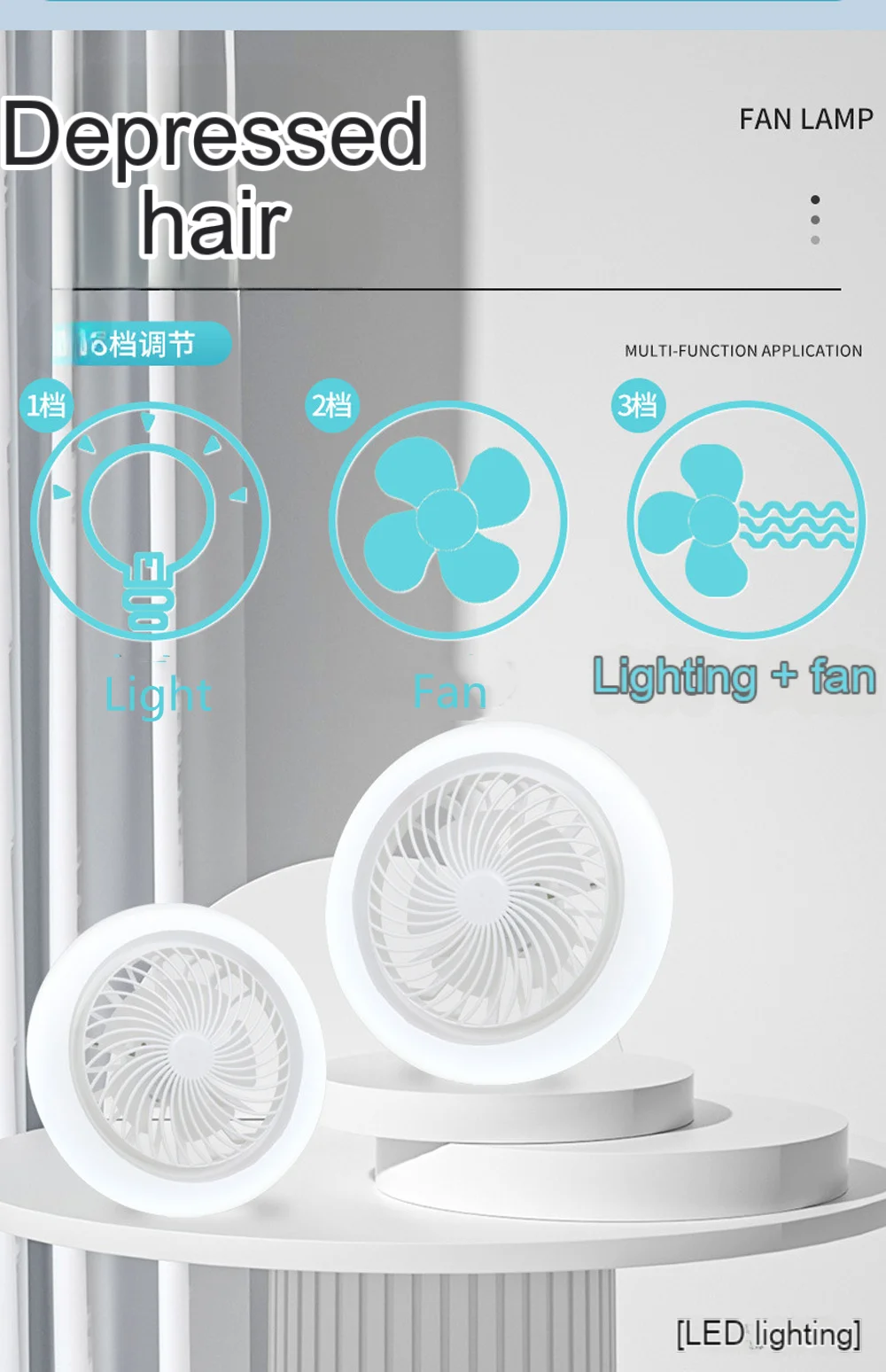 Ventilador de Techo Moderno de Doble Cabezal con Luz LED Regulable, Control Remoto, Silencioso, 60W, 3 Velocidades, Temporizador, Base E27, 85-265V
