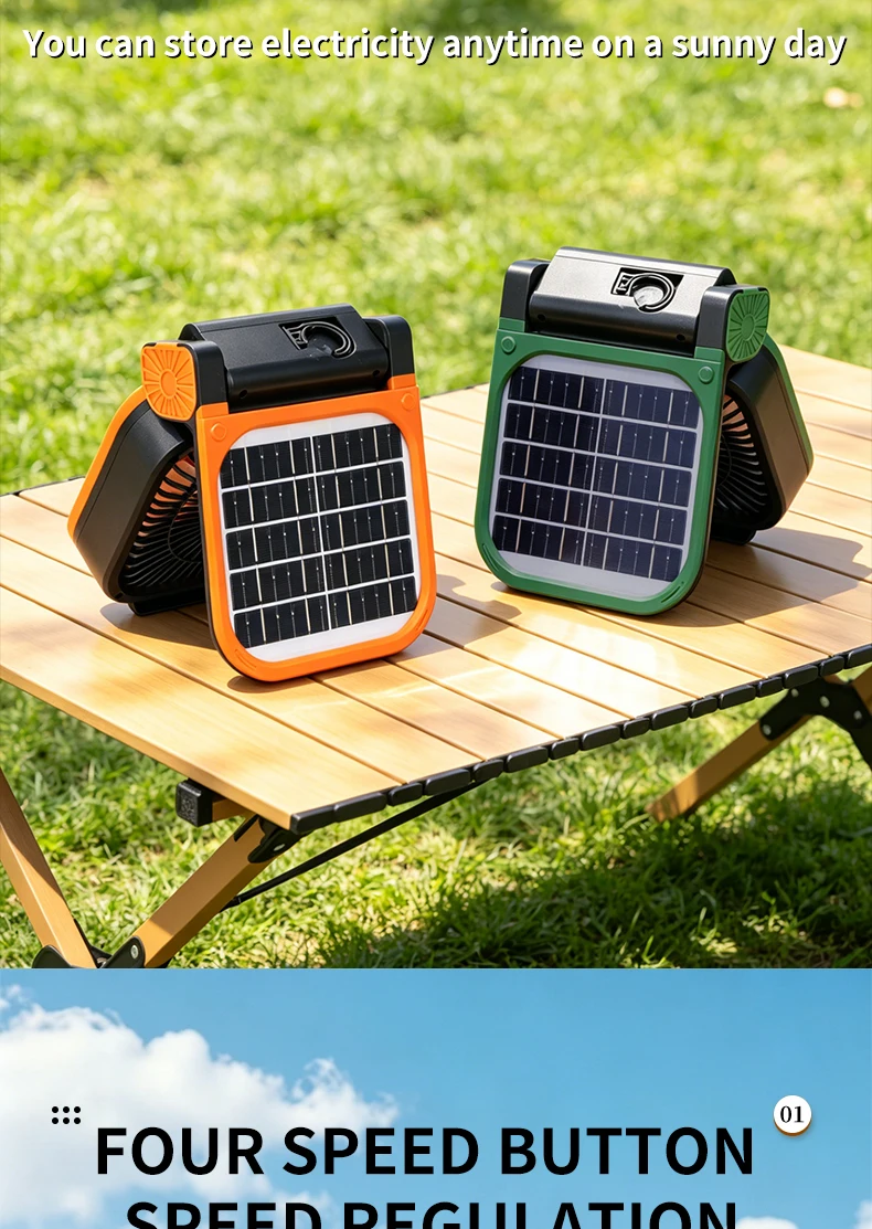 Ventilador de Camping Solar Port&aacute;til, Recargable, con Luz LED, Banco de Energ&iacute;a, Gancho Plegable para Tienda de Campa&ntilde;a y Pesca