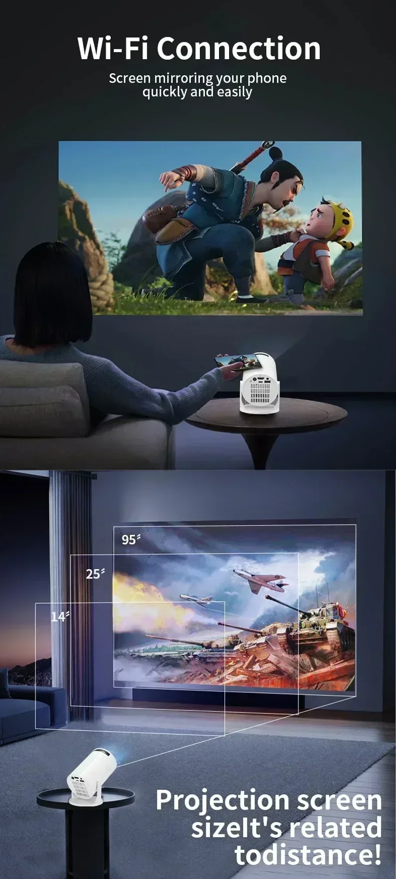 Nuevo Mini Proyector HY300 4K Android 11 Wifi6 290ANSI Allwinner H713 BT5.0 1080P 1280*720P Cine Port&aacute;til para Exteriores
