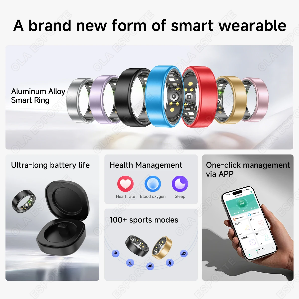 Anillo Inteligente R10 con Estuche de Carga, Anillo Multicolor para Hombre y Mujer, Monitorizaci&oacute;n de Salud, Sue&ntilde;o y Frecuencia Card&iacute;aca, Resistente al Agua IP68, Modo Multideportivo