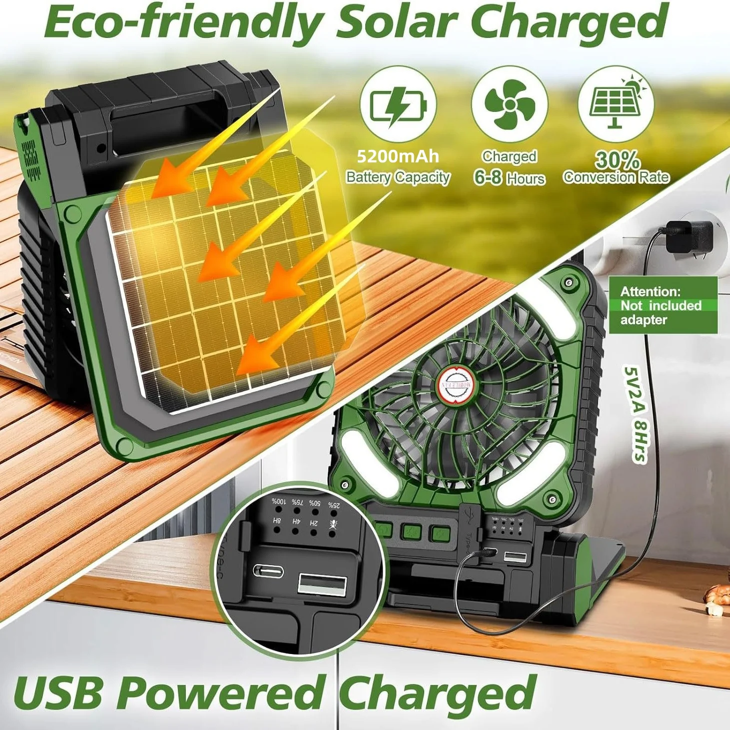 Ventiladores solares portátiles, linterna LED de 7800mAh, ventilador de Camping con energía Solar recargable, 4 velocidades, potente viento 90 ° Ventilador plegable Ventiladores solares portátiles, linterna LED de 7800mAh, ventilador de Camping con energía Solar recargable, 4 velocidades, potente viento 90 ° Ventilador plegable
