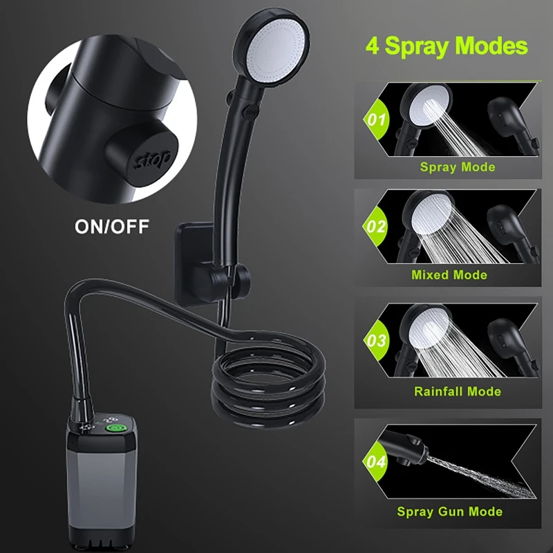 Equipo de ducha portátil para acampar, pantalla LED recargable de 6000mAh, juego de ducha móvil eléctrico Simple para exteriores Equipo de ducha portátil para acampar, pantalla LED recargable de 6000mAh, juego de ducha móvil eléctrico Simple para exteriores