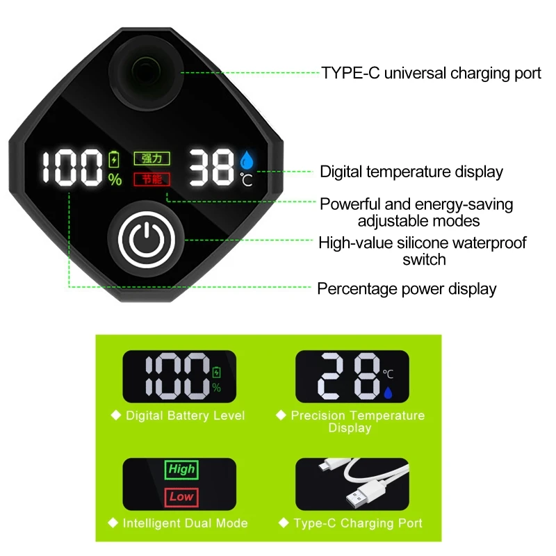 Equipo de ducha port&aacute;til para acampar, pantalla LED recargable de 6000mAh, juego de ducha m&oacute;vil el&eacute;ctrico simple para exteriores