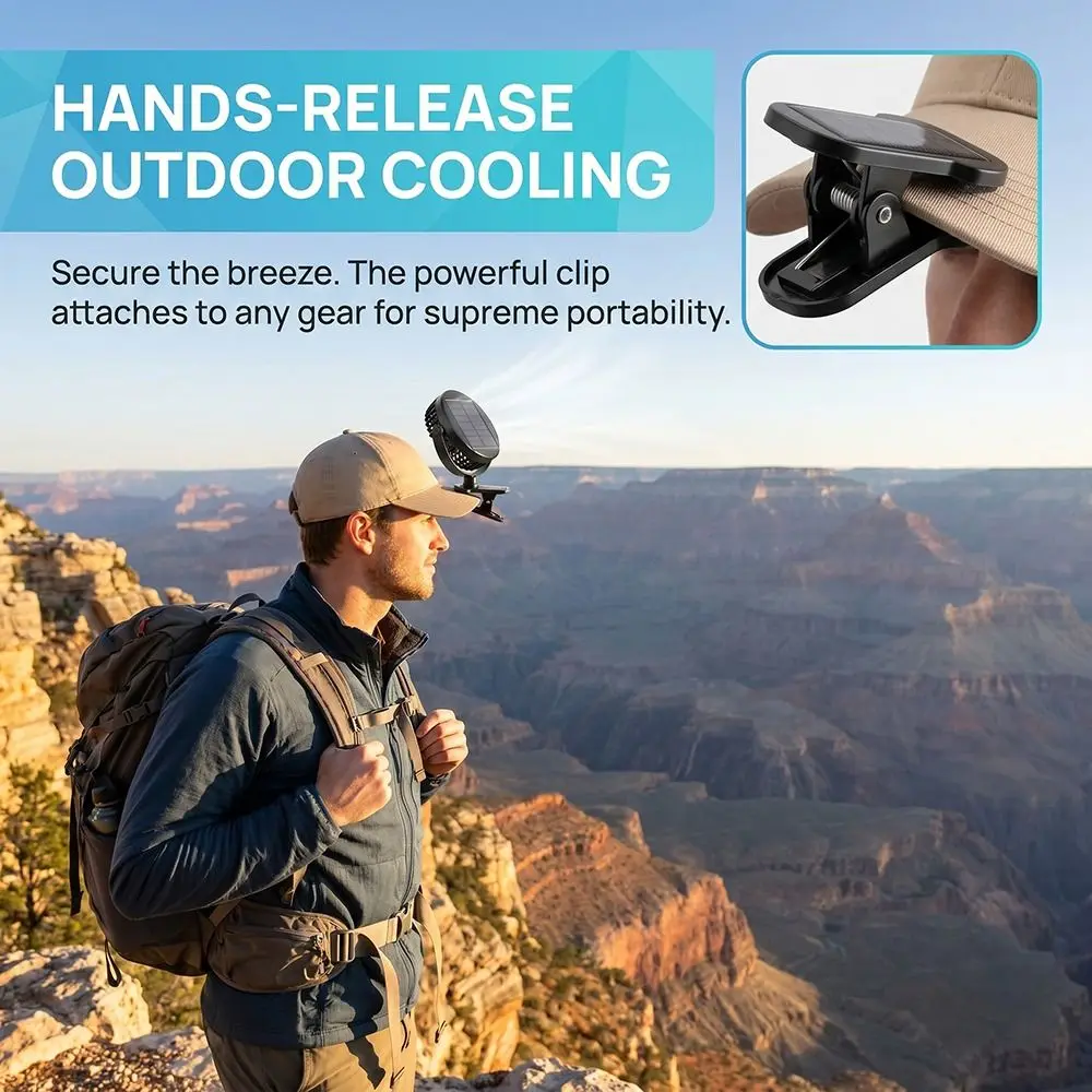 Ventilador Solar Port&aacute;til Multifuncional, Mini Ventilador de Refrigeraci&oacute;n Ligero con Energ&iacute;a Solar, Ventilador de Gorra Recargable con Carga USB para Exteriores