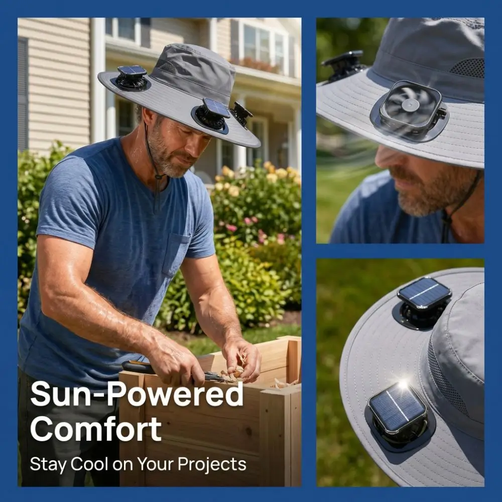 Gorra con 3 Ventiladores Solares, Transpirable, Protecci&oacute;n UV, Ala Ancha, Resistente al Viento, Ligera, Visera con Ventilador para Clima C&aacute;lido