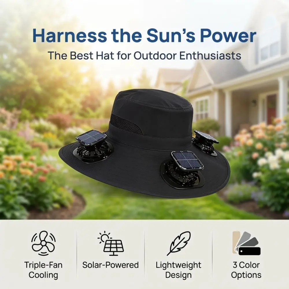 Gorra con 3 Ventiladores Solares, Transpirable, Protecci&oacute;n UV, Ala Ancha, Resistente al Viento, Ligera, Visera con Ventilador para Clima C&aacute;lido