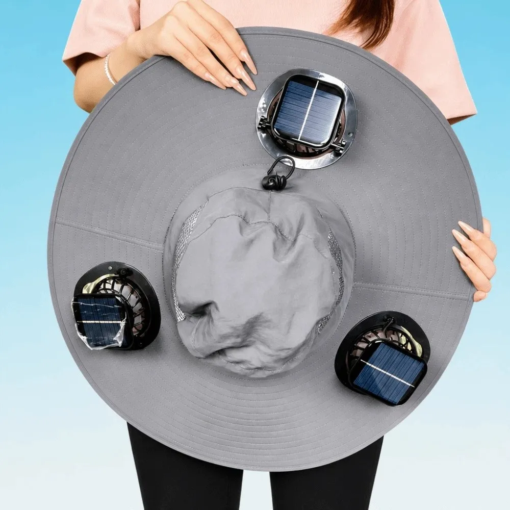 Gorra con 3 Ventiladores Solares, Transpirable, Protecci&oacute;n UV, Ala Ancha, Resistente al Viento, Ligera, Visera con Ventilador para Clima C&aacute;lido
