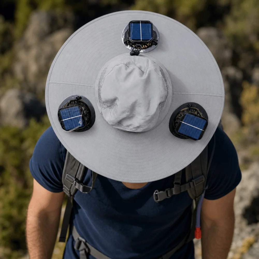 Gorra con 3 Ventiladores Solares, Transpirable, Protecci&oacute;n UV, Ala Ancha, Resistente al Viento, Ligera, Visera con Ventilador para Clima C&aacute;lido