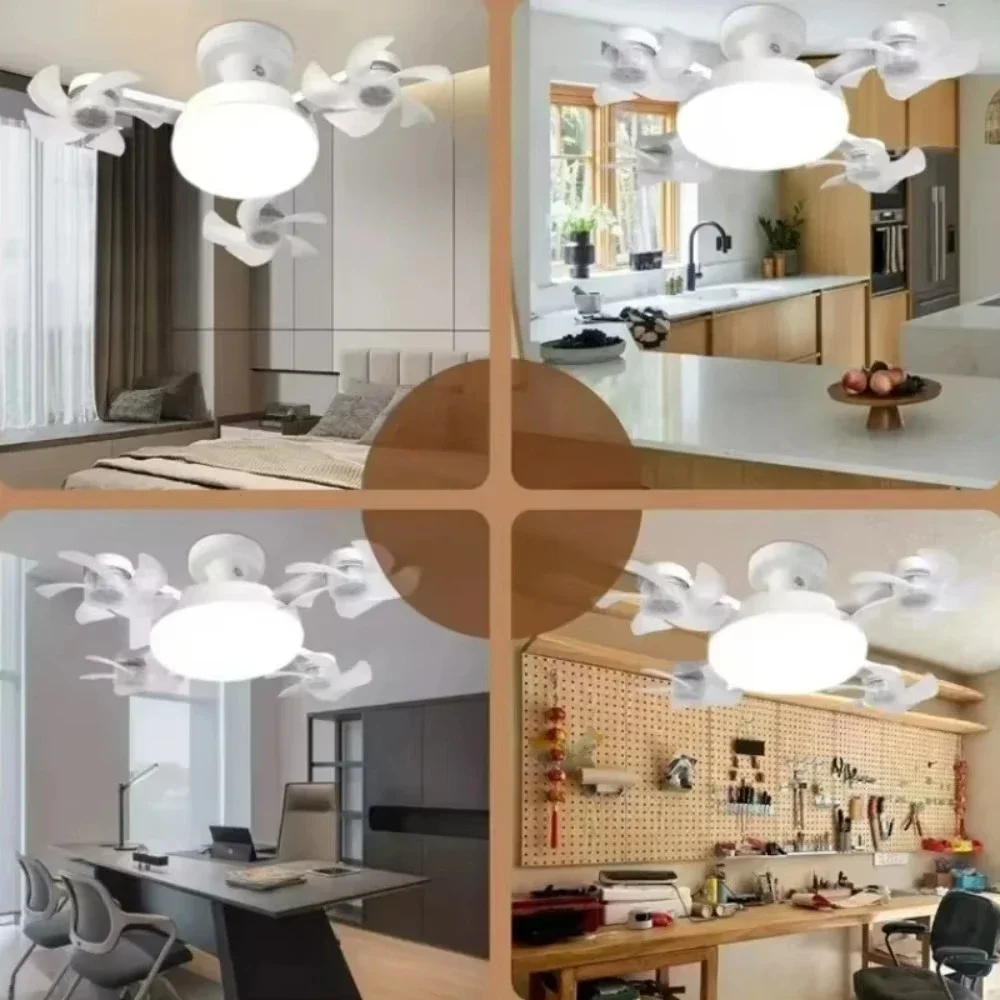 Ventilador de Techo Silencioso con Dise&ntilde;o de Dron, Luz LED de 3 Colores, Base E27, Control Remoto, Regulable, para Sala de Estar y Dormitorio