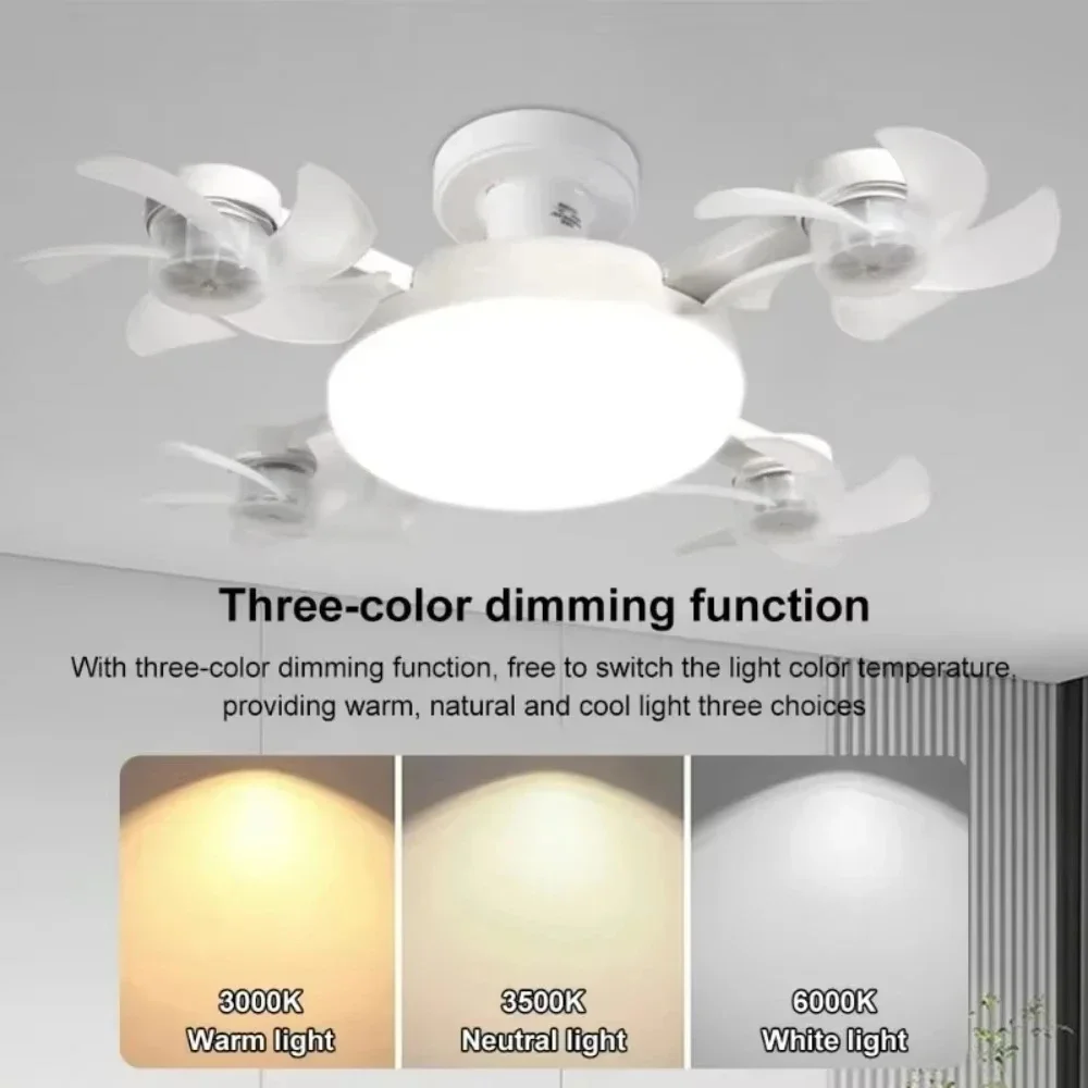 Ventilador de Techo Silencioso con Dise&ntilde;o de Dron, Luz LED de 3 Colores, Base E27, Control Remoto, Regulable, para Sala de Estar y Dormitorio