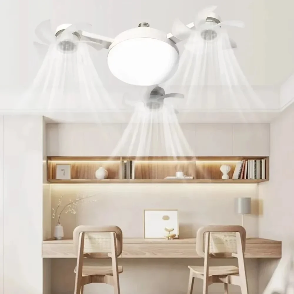 Ventilador de Techo Silencioso con Dise&ntilde;o de Dron, Luz LED de 3 Colores, Base E27, Control Remoto, Regulable, para Sala de Estar y Dormitorio