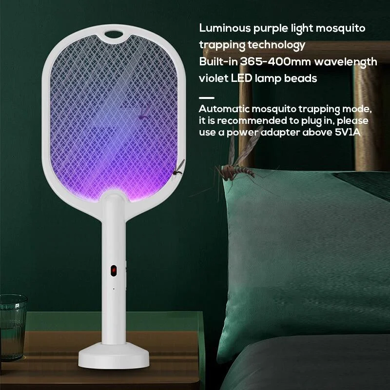 Matamoscas el&eacute;ctrico 3 en 1, l&aacute;mpara antimosquitos, matamoscas de insectos, 3000V, tipo C, recargable, matamoscas
