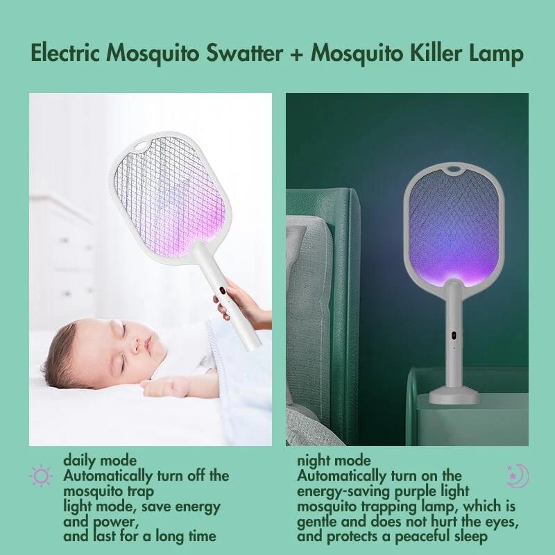 Matamoscas el&eacute;ctrico 3 en 1, l&aacute;mpara antimosquitos, matamoscas de insectos, 3000V, tipo C, recargable, matamoscas