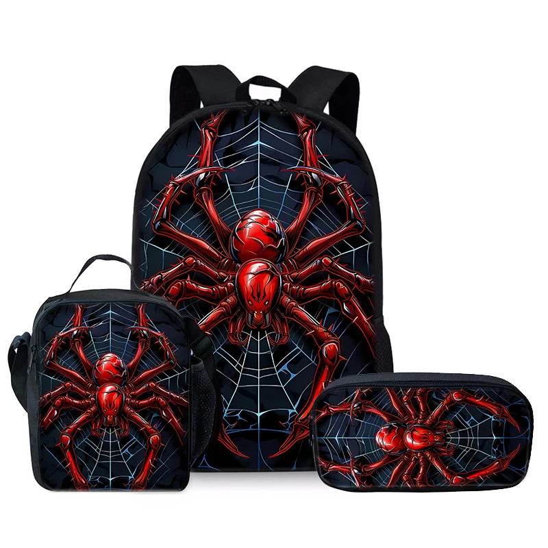 Juego de mochila de tres piezas Red Spider para ni&ntilde;os y ni&ntilde;as, los mejores regalos, mochila escolar de dibujos animados en 2D para ni&ntilde;os
