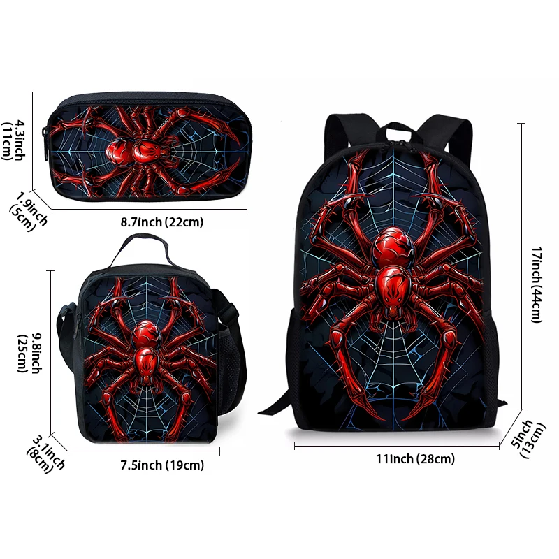 Juego de mochila de tres piezas Red Spider para ni&ntilde;os y ni&ntilde;as, los mejores regalos, mochila escolar de dibujos animados en 2D para ni&ntilde;os