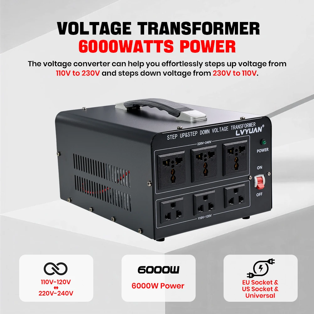 Transformador de Voltaje LVYUAN 700W/3500W/6000W, Convertidor de CA de 110V a 220V o de 220V a 110V, Cable de Alimentaci&oacute;n Est&aacute;ndar de EE. UU.