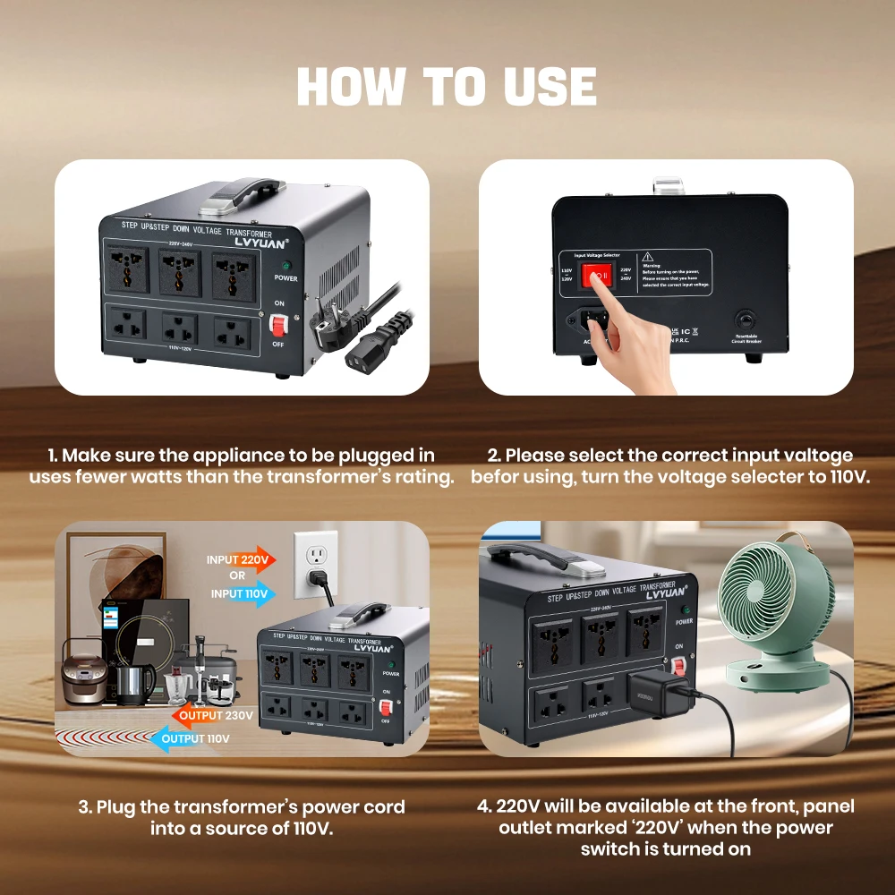 Transformador de Voltaje LVYUAN 700W/3500W/6000W, Convertidor de CA de 110V a 220V o de 220V a 110V, Cable de Alimentaci&oacute;n Est&aacute;ndar de EE. UU.