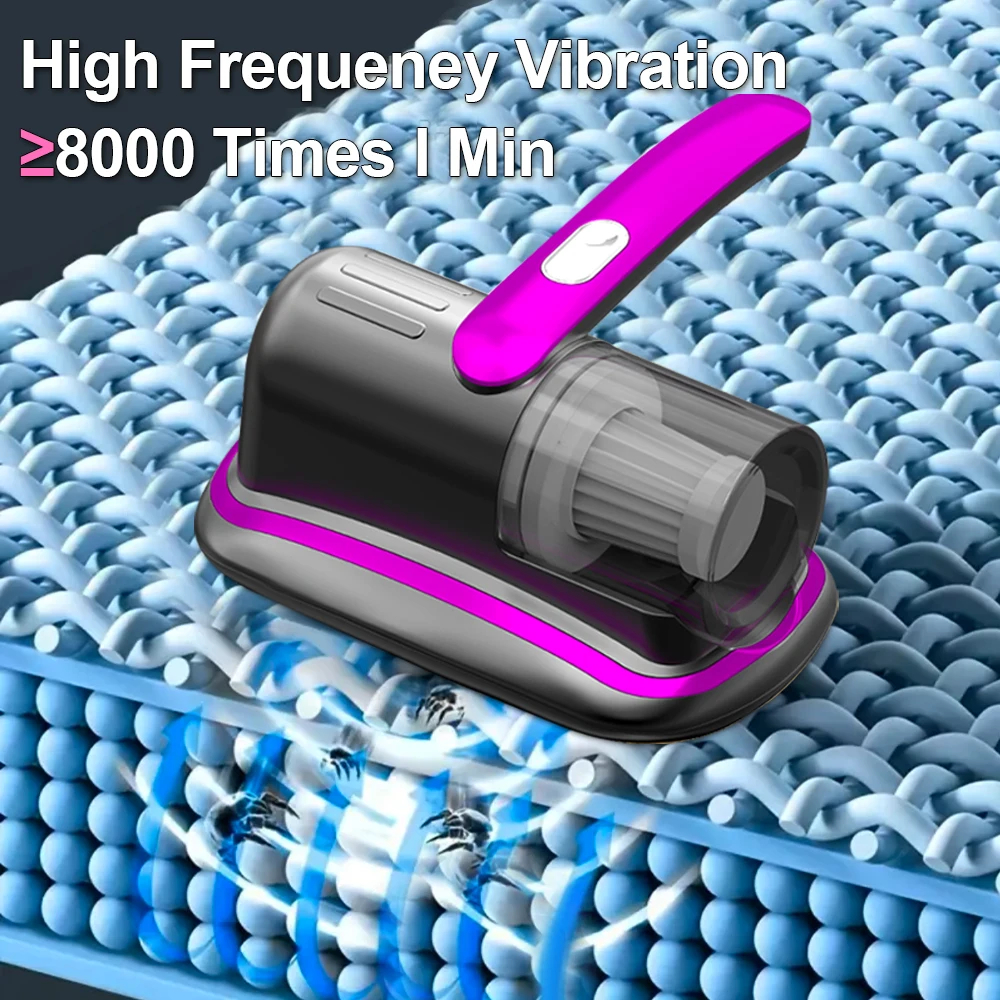 Aspirador de colch&oacute;n de mano inal&aacute;mbrico con filtro HEPA de luz UV-C y vibraci&oacute;n ultras&oacute;nica 12KPa para cama, sof&aacute;, asiento de coche y alfombra