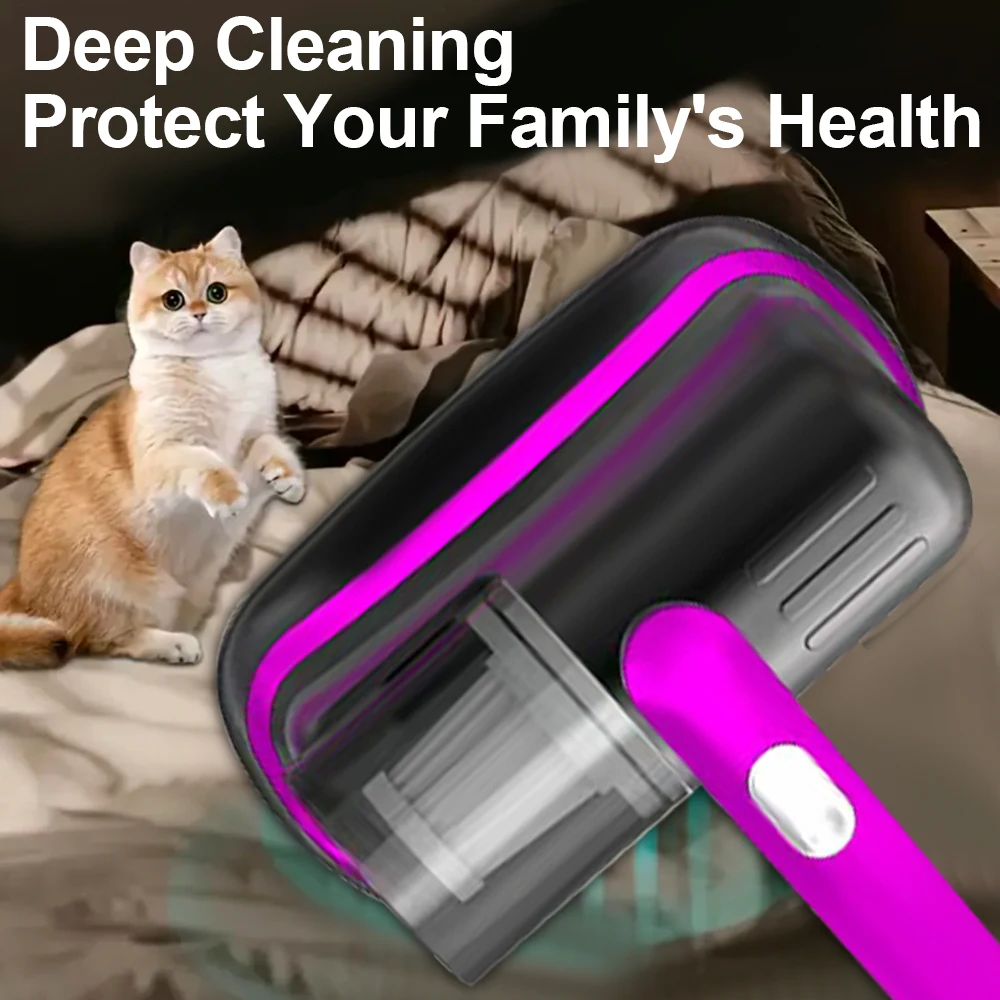 Aspirador de colch&oacute;n de mano inal&aacute;mbrico con filtro HEPA de luz UV-C y vibraci&oacute;n ultras&oacute;nica 12KPa para cama, sof&aacute;, asiento de coche y alfombra