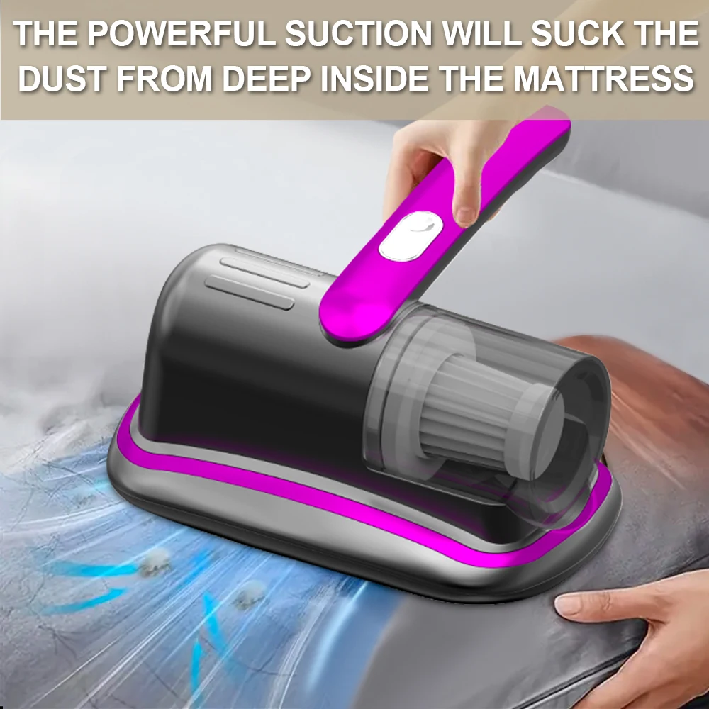 Aspirador de colch&oacute;n de mano inal&aacute;mbrico con filtro HEPA de luz UV-C y vibraci&oacute;n ultras&oacute;nica 12KPa para cama, sof&aacute;, asiento de coche y alfombra