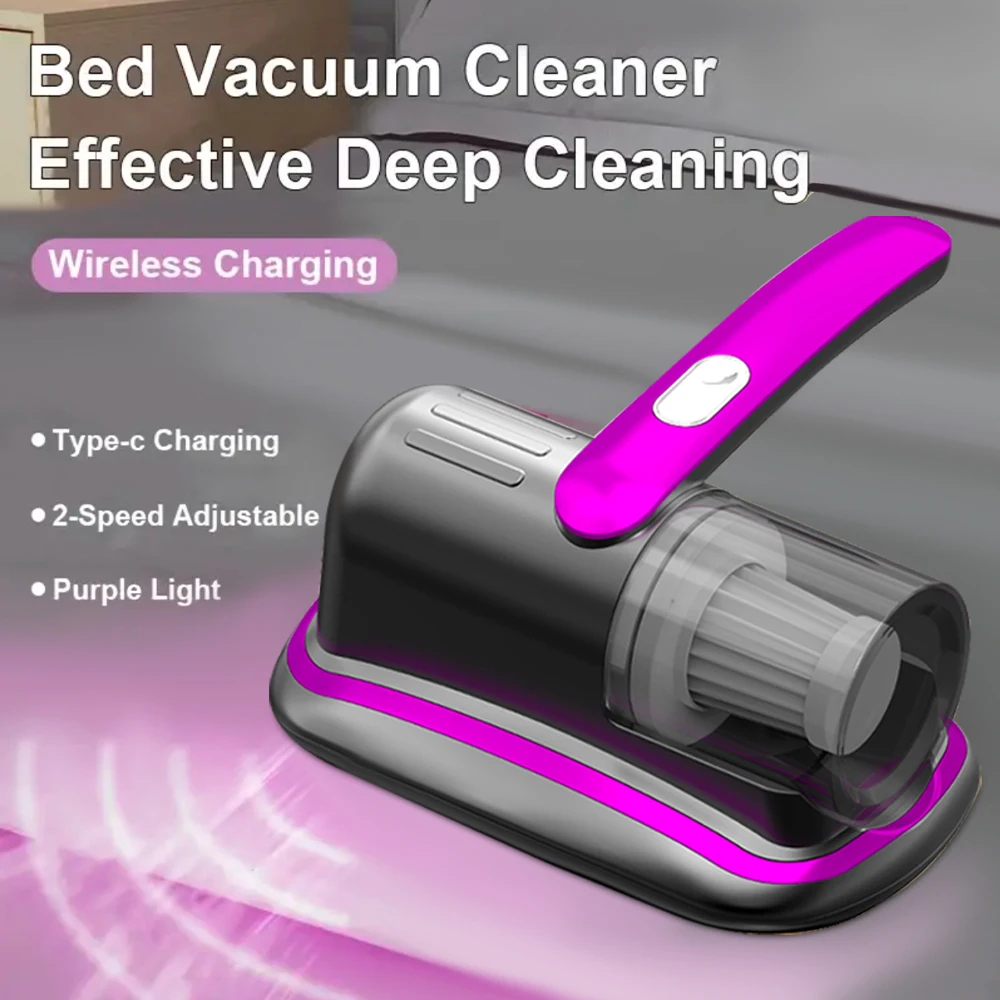 Aspirador de colch&oacute;n de mano inal&aacute;mbrico con filtro HEPA de luz UV-C y vibraci&oacute;n ultras&oacute;nica 12KPa para cama, sof&aacute;, asiento de coche y alfombra