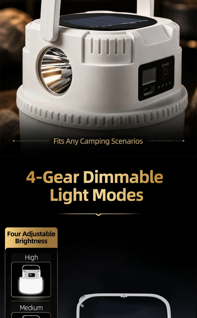 Lámpara Solar LED para Camping, Portátil, con Gancho, Admite Carga TIPO-C Lámpara Solar LED para Camping, Portátil, con Gancho, Admite Carga TIPO-C