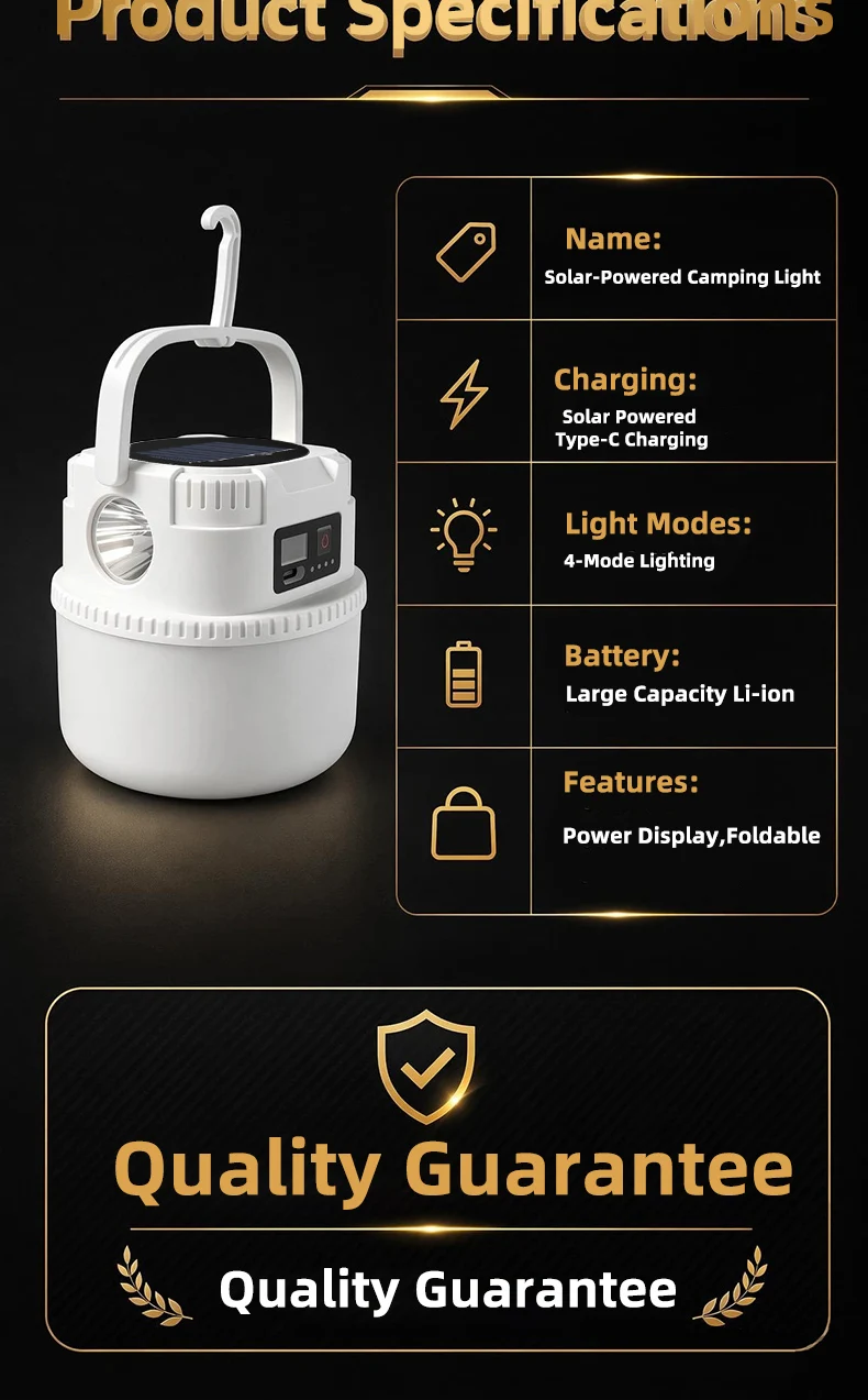 Lámpara Solar LED para Camping, Portátil, con Gancho, Admite Carga TIPO-C Lámpara Solar LED para Camping, Portátil, con Gancho, Admite Carga TIPO-C
