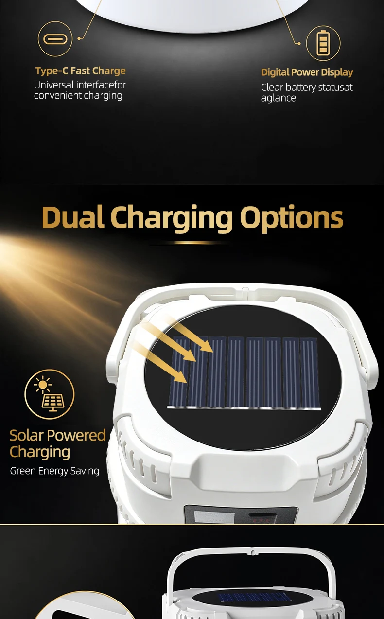 Lámpara Solar LED para Camping, Portátil, con Gancho, Admite Carga TIPO-C Lámpara Solar LED para Camping, Portátil, con Gancho, Admite Carga TIPO-C